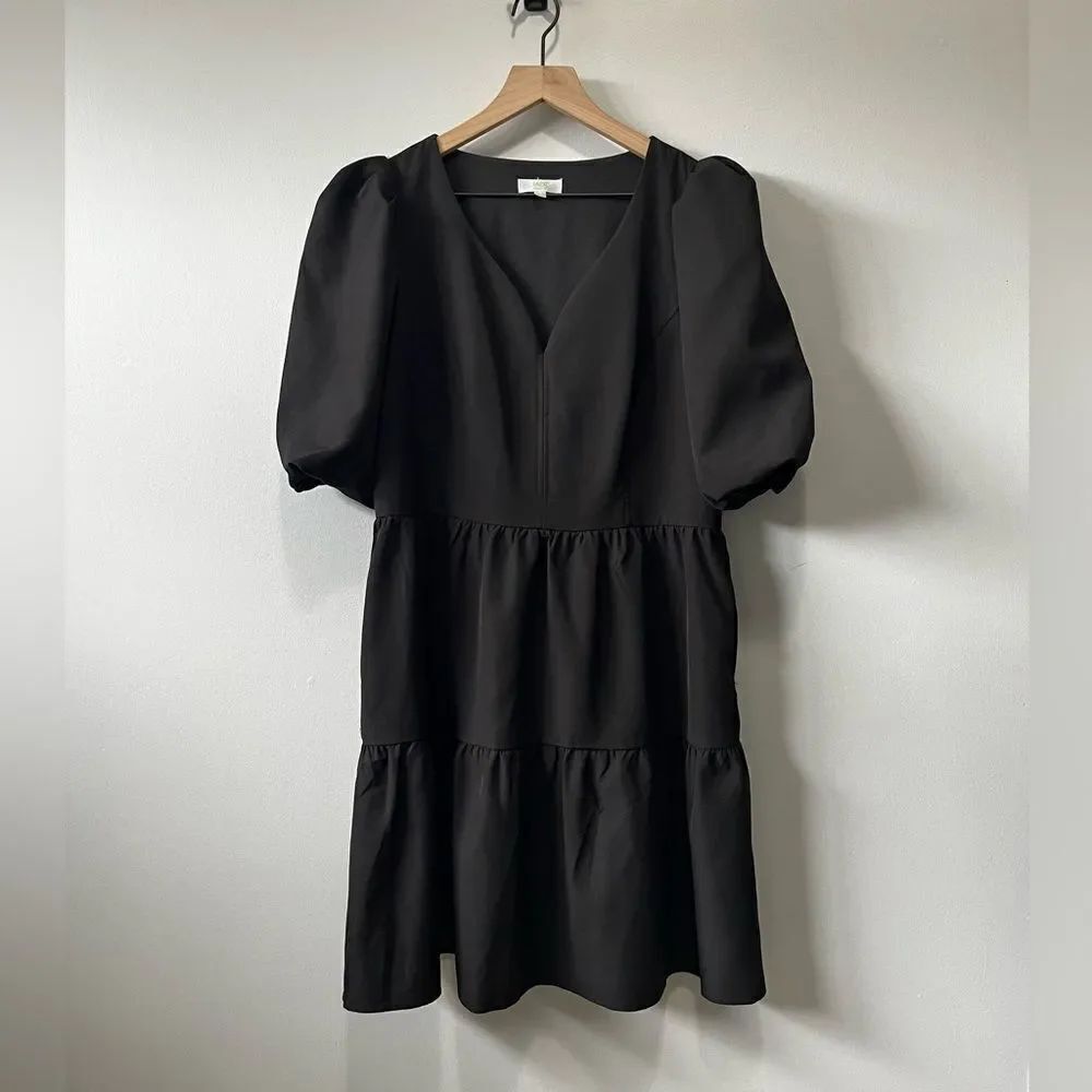 JADE Black Bubble Sleeve Tiered Dress L NWOT
